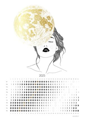 Poster A3 en papier de qualité avec un visage féminin illuminé par la pleine lune