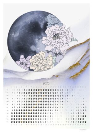 Poster A3 en papier de qualité avec un bouquet floral illuminé par la pleine lune