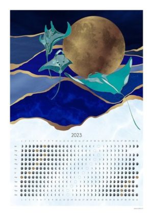 Illustration d'une raie mobula sur le calendrier lunaire 2023